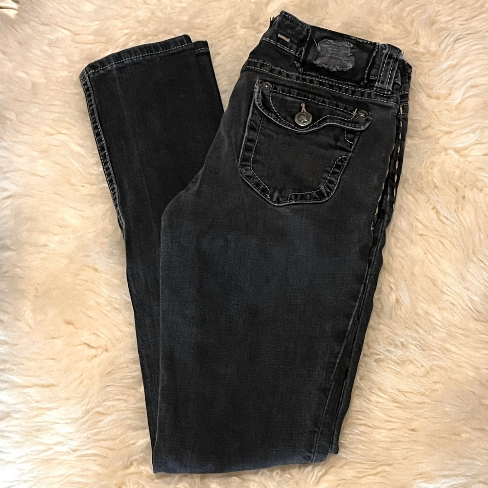 MEK Dark Black NY Cigarette Long Skinny Jeans